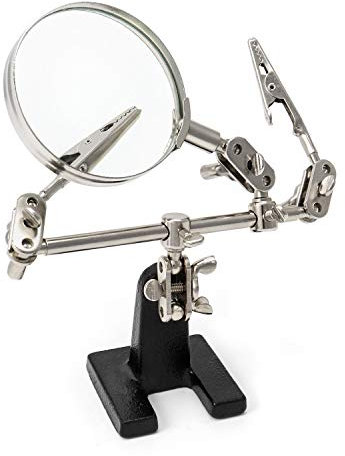 QWORK® Troisième Main avec Pince et loupe, Outil d'aide avec Support, 5X en Verre, conçue pour souder, réaliser et inspecter des Micro-Objets