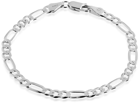 QUADRI - Bracelet en Argent 925 - Élégant avec Chaîne Figaro à Facettes pour Homme Femme Largeur du Maillon 5 mm - Longueur 18 cm - Made in Italy