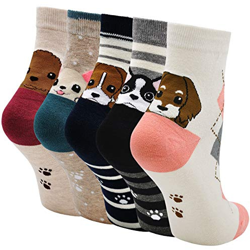 LOFIR Roliga färgglada strumpor kvinnor djurmönster söta strumpor aaus bomull söt karikatyr Kawaii kattstrumpor nyhet strumpor present till Iflickor kvinnor, storlek 35–41, 5 par, Färg 6, 35-41 EU