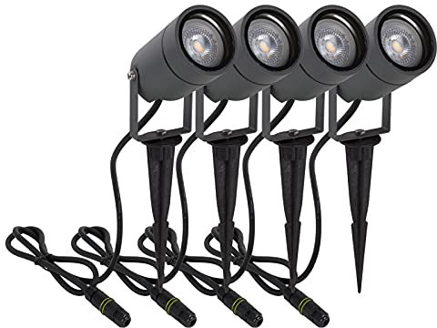 DAWALIGHT Landscape Lights Outdoor 4 Pcs, GU10 Spike Lights Outdoor for Garden Path Patio Exterior Outside Backyard Lawn Walkway, Adjustable IP65 Aluminum Spotlight with IP68 Connector, Dark Grey