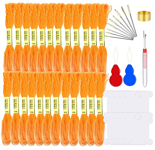 Embroidery Floss Kit-24 Skeins Premium Cross Stitch Thread for Knitting, Embroidery Stitching and Cross Stitch Project (Orange)
