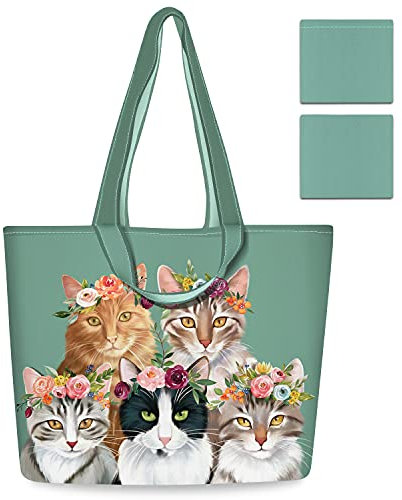 NymphFable 2 Stück Einkaufstasche Wiederverwendbare Süße Katzen Tote Bag Groß Polyester Tragetasche