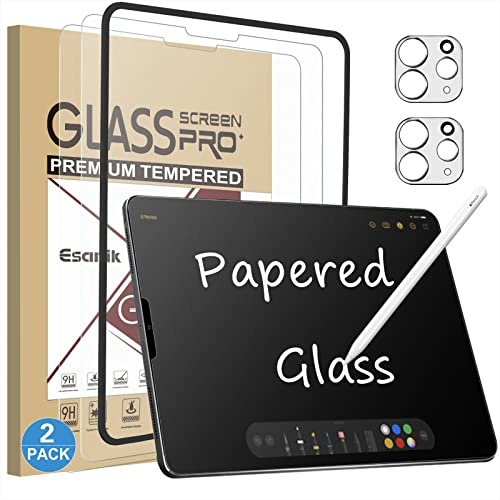 Esanik Feel Like Paper für iPad Pro 12,9 Zoll 2022/2021/2020/2018 (iPad 6th/ 5th/ 4th/ 3th Generation) Schutzfolie, 9H für Panzerglas Matte mit Kameraschutz (2+2 Stück)
