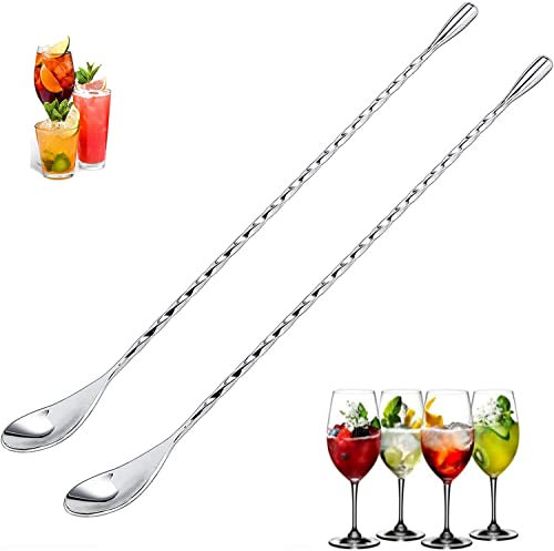 2 Stück Barlöffel-30.5cm-Rühroffel Langer Cocktail Rührer Gin Löffel aus Edelstahl Professioneller Cocktailrührlöffel con Spiralmuster für Martinis, Kaffee, Bar, Cocktail Shaker