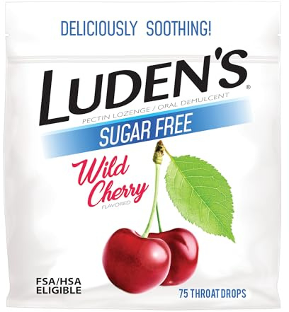 Luden's Sore Throat Relief Drops, Sugar-Free Wild Cherry, 75 Count