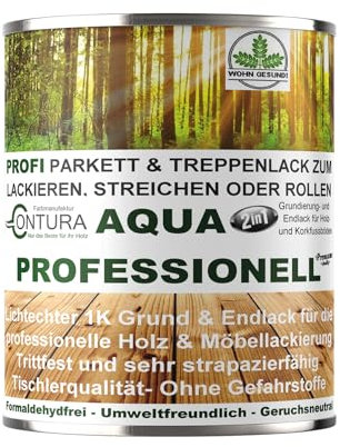 0,75 Liter Parkettlack Grundierung und Parkettsiegel Aqua Professionell Treppenlack 2in1 Holzlack Geruchsneutral 100% Vegan (Seidenglanz Farblos)