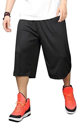 Lange Basketball-Shorts für Herren, groß und groß, 3 x Sommer, Activewear, lässig, Herren, Workout, Schwarz, Sommerkleidung, 1911#Black, Mittel
