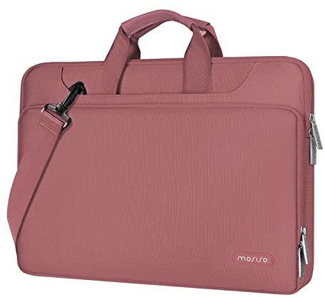 MOSISO 360 Protective Laptop Bag 13.3 inch, 13-13.3 inch Laptop Shoulder Bag Compatible with MacBook Air/Pro 13 / Pro 14 M4 M3 M2 M1, HP Dell Acer ASUS, Matching Color Sleeve with Belt, Dusty Rose