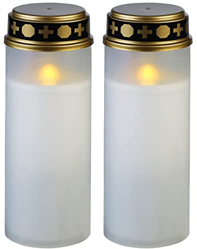 PEARL Grabkerzen: 2er-Set XL-LED-Grablichter, Lichtsensor, Batteriebetrieb, 21 cm, weiß (Grablichter LED mit Batterie, Grableuchten, Grab)