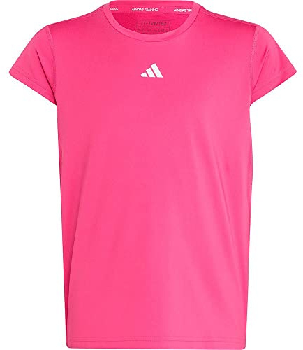 adidas Girl's AEROREADY 3-Stripes Tee, Semi Lucid Fuchsia/White/Bliss Pink, 5-6 Years