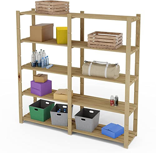 Lenmar Serie B Holzregal, Kiefer, Holz, Hellbeige, B-03 170 x170 x 40 cm, 5 Böden, Bücherregal, Holzregal, Standregal, Wandregal, Regal mit 5 Böden, Büroregal, für Wohnzimmer, Lagerregal