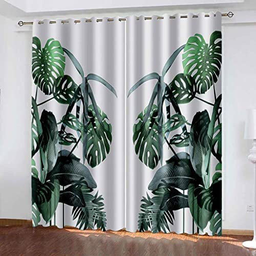 Vorhang Blickdicht Ösen Thermo Verdunkelungs Polyester Gardinen 2 Stück 3D Pflanzenblätter Für Schlafzimmer Wohnzimmer Kinder Oder Babyzimmer 170(B) X200(H) cm - Bedruckte Verdunkelungsvorhänge