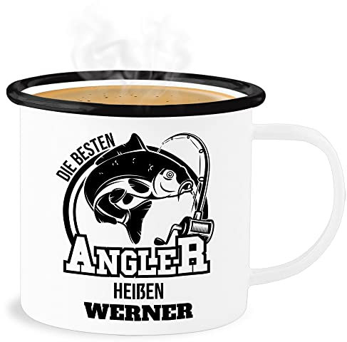 Emaille Becher Blechbecher - Angeln - Angler Geschenk - 300 ml - Weiß Schwarz - fischer angel carp tasse fischen fishing fisch karpfen angelzubehör name angelfan heißen geschenke besten