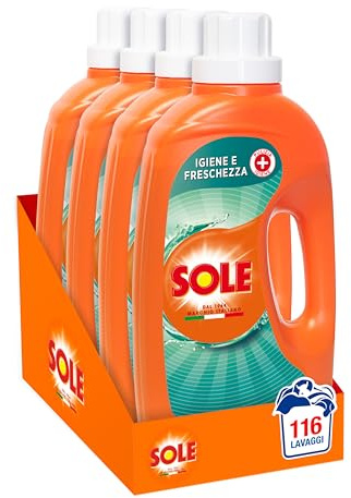 Sole Detersivo Lavatrice Igiene e Freschezza 116 Lavaggi, (4x29), Formula igienizzante, Detersivo Lavatrice Liquido Igiene e Freschezza, contro batteri e cattivo odore