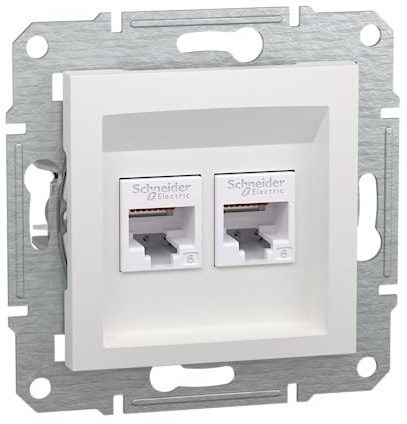 Schneider Electric Asfora Netzwerkdose RJ45 Kat.6, EPH4870121D | 1-fach, 2 Anschlüsse, Unterputz, Datensteckdose, IDC, weiss
