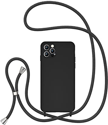 UEEBAI Crossbody Lanyard Phone case for iPhone 15 Pro 6.1 inch, Silicone Phone Cover Necklace Cord Strap Soft Shockproof Protective Case - Black | Silicone Phone Cover with Adjustable Neck Strap, Phone Sling Crossbody Shockproof Protective Case