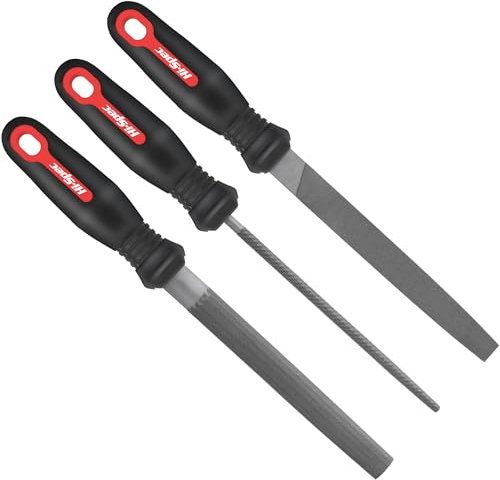 Hi-Spec 3-Piece Metal Hand File Set – Flat, Round & Half-Round Steel Files for Precision Crafting, Metal Shaping, Woodworking, DIY Projects, Repairs & Home Improvement