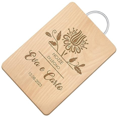 Maverton Tagliere di legno incisione personalizzata - Battilardo classico con manico - tagliere legno formaggi - Gadget cucina per coppia - Taglieri rettangolari 32 x 25 cm - Nozze