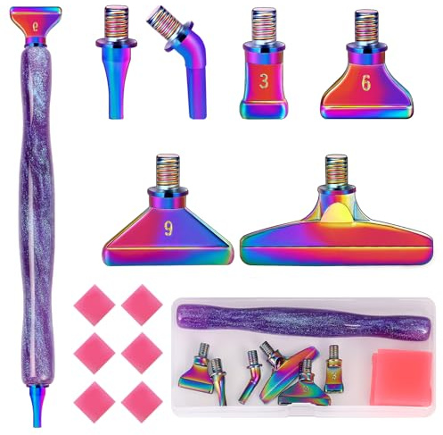 papasgix 14Pcs DIAMOND PAINTING Pens Kits, Glitter Diamond Art Metal Drill Pen Tips with Multi Replacement Pen Heads, 5D DIAMOND PAINTING Accessories Tools for DIY Craft Crystal(Purple Colour)