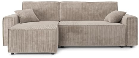 BAÏTA Ecksofa Mira 4-Sitzer, mit wendbarer Ecke und Stauraum, aus grauem Cordstoff, Ecru