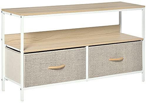 HOMCOM Meuble TV pour Télévison 47 Pouces Industriel Naturel Blanc