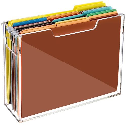 DINGHUO Caja organizadora de archivos colgante de acrílico, soporte de archivos con asas, caja de archivos transparente para carpetas de archivos tamaño carta/A4, carpeta colgante de almacenamiento