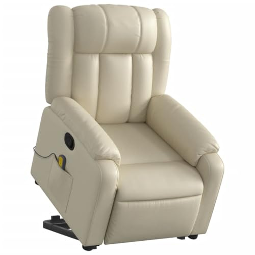 vidaXL Massagesessel, Verstellbar Sessel mit Aufstehhilfe, Fernsehsessel Relaxsessel mit Liegefunktion, Liegesessel Aufstehsessel Polstersessel, Creme Kunstleder