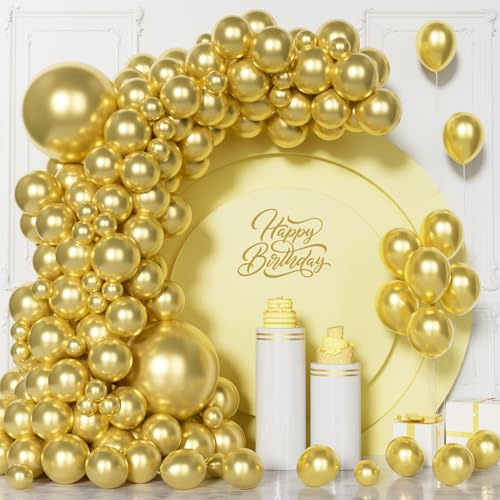 Visun Chrom Gold Luftballons, 101 Stück Metallic Ballons Girlanden Bogen Set, 5/10/12/18 Zoll Gold Latex Ballon für Männer Jungen Abschlussfeier Babyparty Hochzeit Geburtstag Party Jahrestag Deko