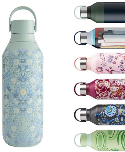 Chilly's Series 2 Water Bottle - Stainless Steel Thermal Bottles with Double Wall Vacuum, Soft Collar & Carry Loop - Eleni, 500ml