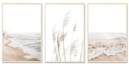JINZUNRUI Moderne Poster Set, 3er Set 50x70cm Bilder Wohnzimmer Deko, Boho Beach Leinwandbild Poster & Kunstdrucke, Boho Deko und Bilder Schlafzimmer, Strand Wanddeko, Ohne Rahmen