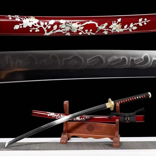 103cm handgefertigtes Katana,T10-Stahlklinge mit handgebranntem Spezialmuster,Geschnitzte Handschützer aus reinem Kupfer,echtes Schwert für Cosplay,Heimdekor,Geschenke,Sammeln,Ausstellen,Kampfsport