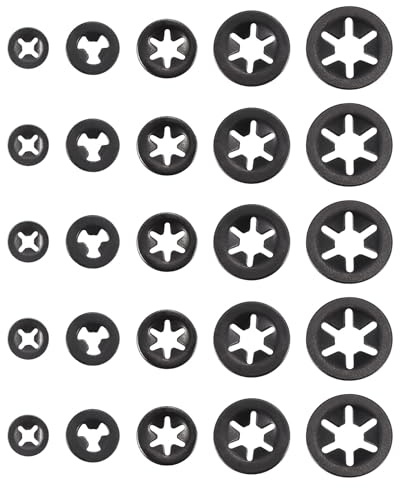 sourcing map Kit assortito di 205 rondelle interne per denti, rondelle ad anello di bloccaggio dei denti da 65 mm, chiusura rapida per dadi di fissaggio, 5 dimensioni, nero