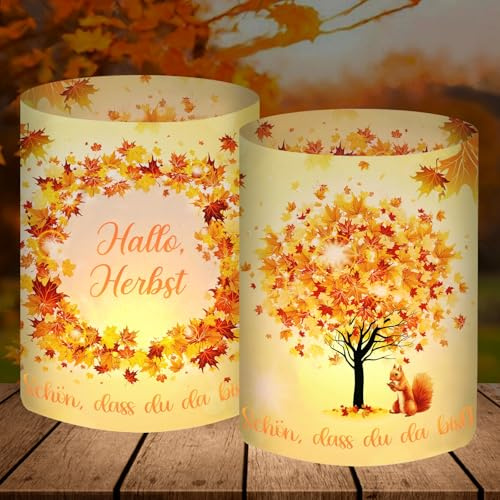 12 Windlicht Tischdeko Herbst, Herbstdeko Innen Modern, Herbstblätter Deko, Herbst Dekoration Aesthetic, Fall Decor Tisch, Autumn Decor Set, Geeignet für Teelichter oder Kerzen