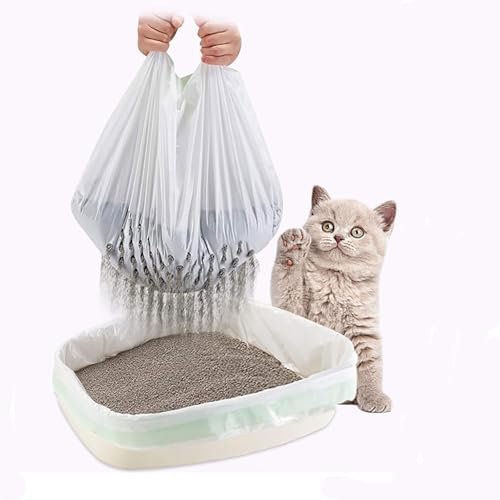 Wobestod 7 Stück Katzenstreutaschen, Katzenklo Beutel mit Löcher für Einfachen Wechsel Katzenstreu Katzentoilette Beutel Tüten Einlagen Kordelzugbeutel, 940 * 457mm Abfalleinsparung (6+1 Stück, L)