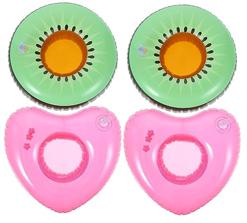 CORHAD Portavasos Inflable para Piscina y Bañera 4 Piezas, Diseño Kiwi y Corazón, Material PVC Resistente, Ligero y Flotante para Fiestas y Uso Exteriores