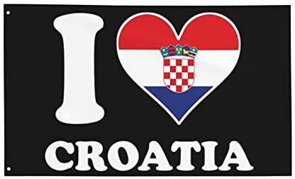 Ich liebe Kroatien, kroatische Flagge, Herz, Geschenke für Frauen und Männer, Flagge, 90 x 150 cm, Flaggen für Zimmer, Schlafzimmer, Wandteppich, Dekoration für drinnen und draußen, lustiges Party-B