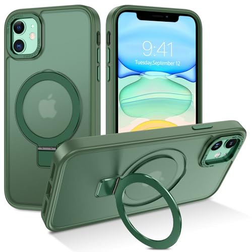 DUEDUE für iPhone 11 Hülle mit MagSafe, Schutzhülle mit Unsichtbarem Ständer [Kompatibel mit Magsafe] Schützende, Stoßfeste, Matte, Magnetische Ring Case für iPhone 11 Handyhülle 6,1, Türkis