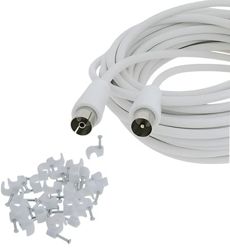 Reulin 6M Long TV Aerial Extension Cable, Male to Female Antenna Coaxial Wire 6 M, Slim 3C2V RF Coax Lead (Nickel Plated, White, 6 Meter)