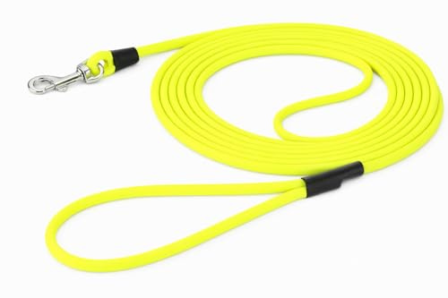 Hundeleine – Trainings- und Suchleine mit Handschlaufe – 5m x 6mm – Flamingo Caspar Fluo Gelb – Biothane – Karabiner verchromt