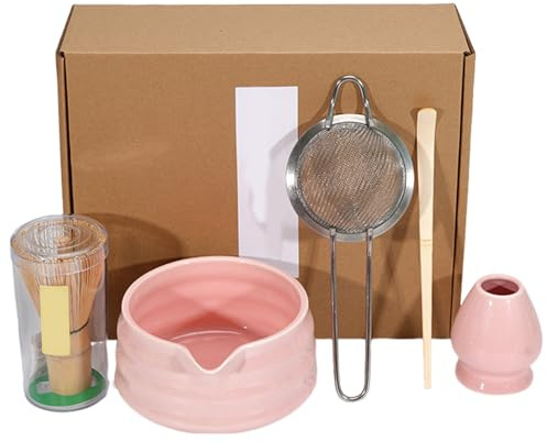 Matcha Set mit Bambus Whisk, Schüssel, Sifter, Scoop und Halter - Modisches Kit für Tee Zubereitung
