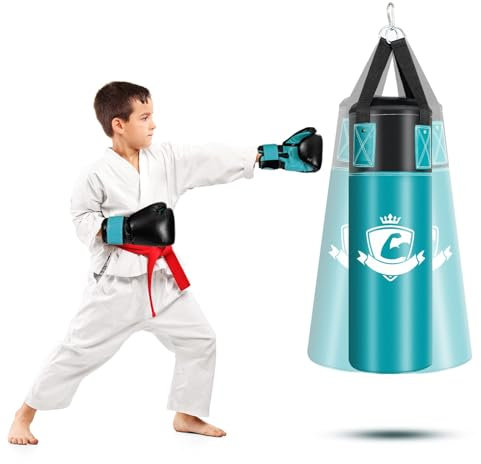 GOPLUS boxningssäck set barn från 3 år, hängande ungdomsaggsäck med boxhandskar, handöglor och förvaringsväskor, utbytbar fyllning, i Karate kickboxar Taekwondo (grön)