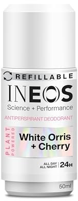 INEOS Skin Science - All Day + All Night 24H Freshness + Protection Antiperspirant Deodorant Roll On White Orris + Cherry - With SkinActiv Cooling Tech™ - Plant Powered 50ml
