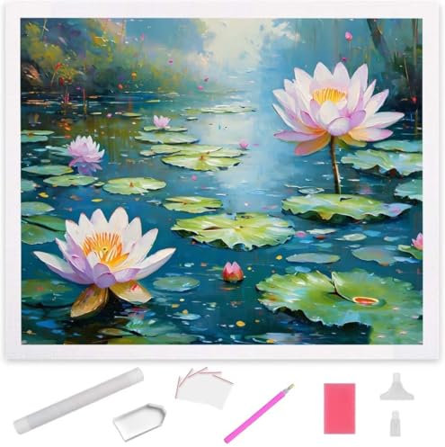 Seerosen Diamond Painting Erwachsene 90x120cm, DIY 5D Diamant Painting Bilder kinder Malen Nach Zahlen Set, Diamond Art Full Diamant Malerei Kunst Basteln für Weihnachten Home Wand Dekor S-847