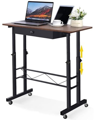 GTPLAYER Höhenverstellbarer Schreibtisch, Computertisch Laptoptisch mit Schubladen,Tisch höhenverstellbar 80 * 50*(73-115) cm, Standing Desk mit Rollen