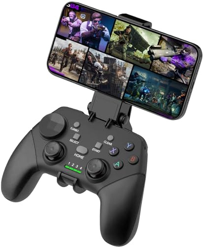 Megadream Trådlös mobil spelkontroll spelkontroll för iPhone/Android/iPad/PC/Switch/PS4/PC joystick med telefonhållare, supporterat molnspel, streaming på PS5/Xbox, turbo, COD – svart
