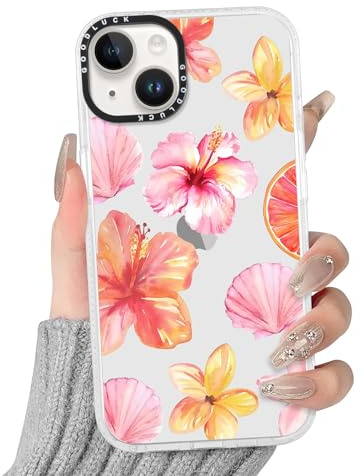 Yoedge Handyhülle für iPhone 15 Hülle mit Hibiskus Blumen Muster | Aesthetic Meerestier Sommer Bunt Design Case Mädchen Geschenk Schutzhülle, Transparent Silikon Kratzfest Cover, Rosa 02