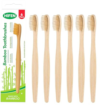 HiFEN® Bambus-Zahnbürsten, umweltfreundlich, natürliche Zahnbürsten, weiche Borsten für Erwachsene und Kinder, biologisch abbaubar und nachhaltige Mundpflege, 6 Stück