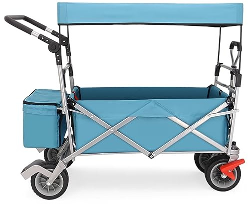 HYKJCSS Chariot à roulettes Chariot Pliant De Chariot De Jardin Chariot Résistant avec L'auvent pour Le Camion Extérieur De Traction De Plage De Camping avec 4 Roues Chariot Plage Transport(Blue)