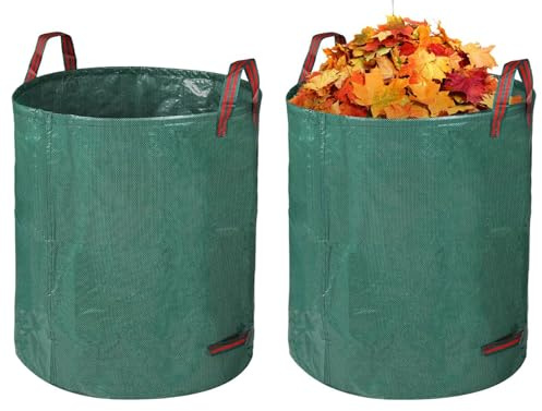 2X 272L Gartenabfallsack Laubsack Gartensack Groß Grünschnittsack Faltbar Wasserdicht Gartensäcke Stabil Abfallsack Garten mit Griffe für Gartenabfälle, Rasenschnitt, Unkraut, Laub, Äste