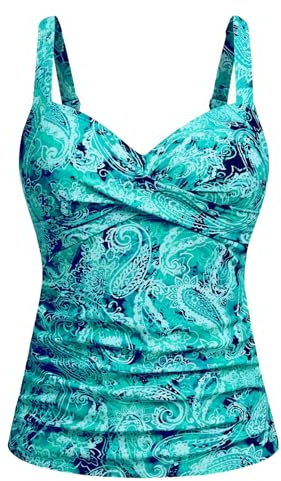 Women's Underwire Tankini Top Only - Tummy Control Bathing Suit Top No Bottom 2025 Green Paisley L